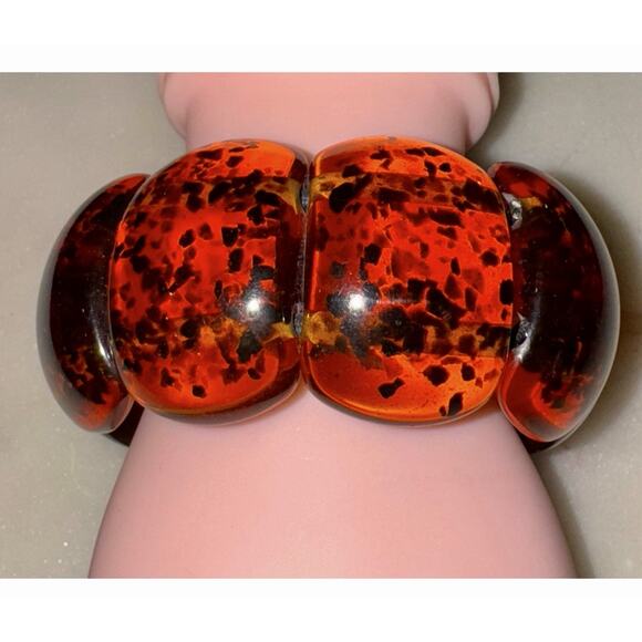Sobral Amber RJ Efeitors Jackie Brazil Amber Confetti Resin Stretch Bracelet - Picture 1 of 10